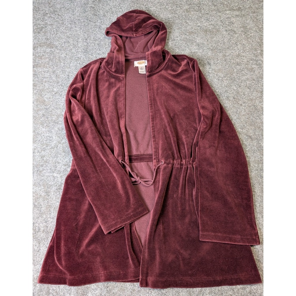Talbots Bathrobe Hood Drawstring Waist Womens M Velour Maroon EUC